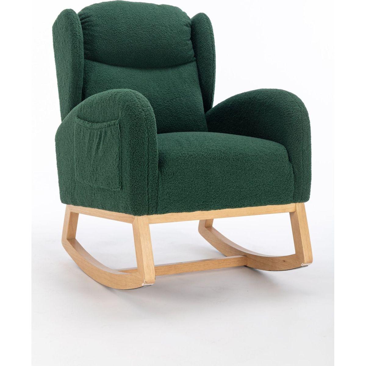 Teddy Fabric Rocking Chair With Packet Wood Legs,Green
