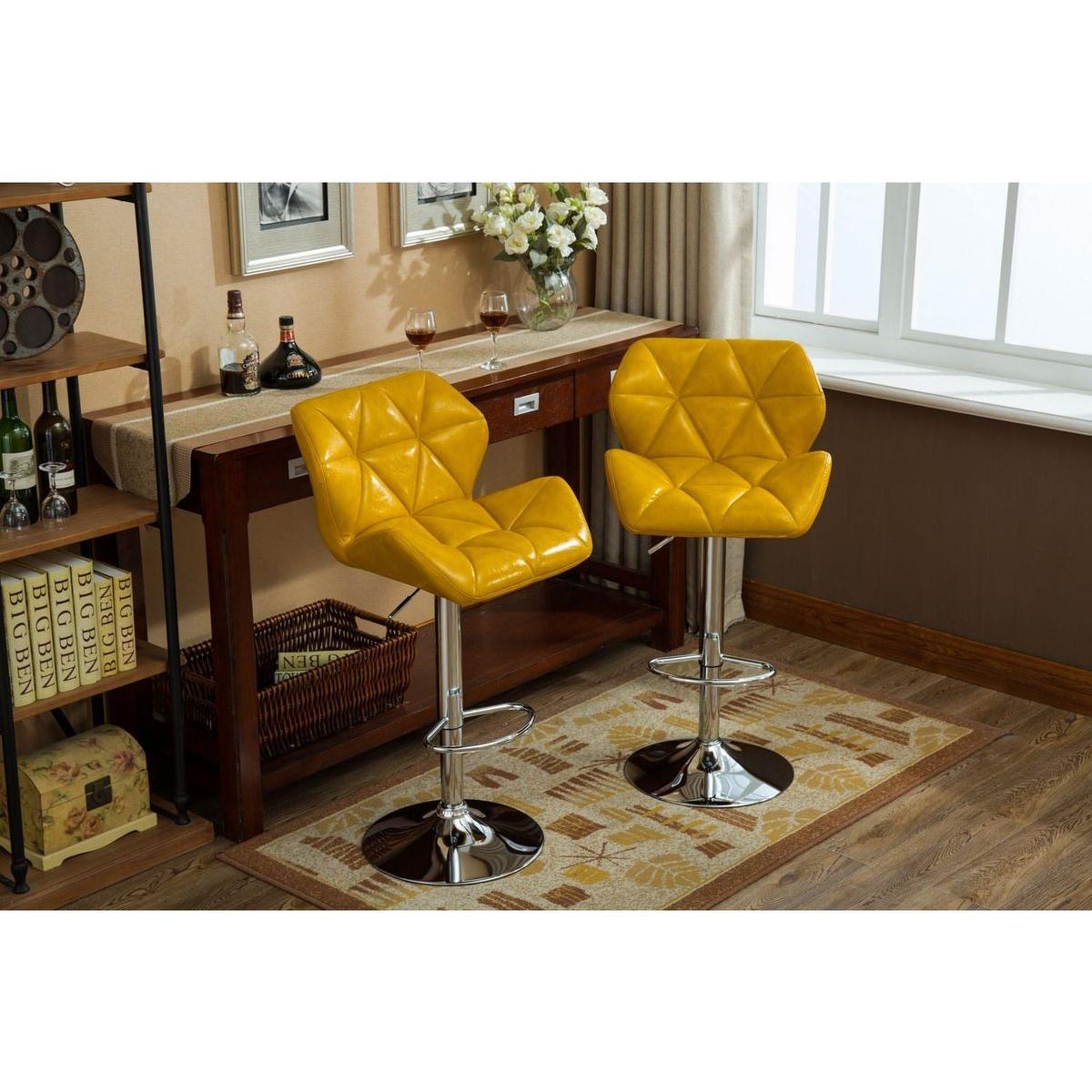 Glasgow Contemporary Tufted Adjustable Height Hidraulic Bar Stools, Set of 2, Yellow
