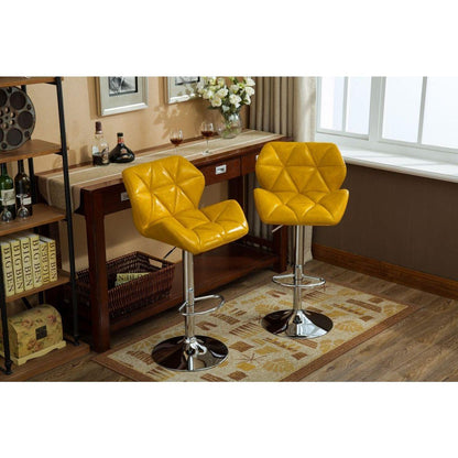 Glasgow Contemporary Tufted Adjustable Height Hidraulic Bar Stools, Set of 2, Yellow