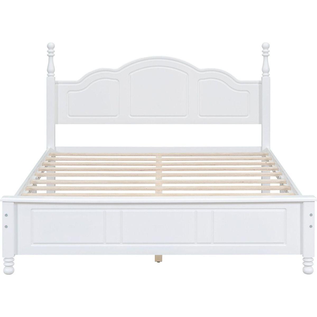 Queen Size Wood Platform Bed Frame,Retro Style Platform Bed with Wooden Slat Support,White