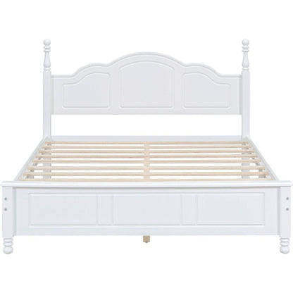Queen Size Wood Platform Bed Frame,Retro Style Platform Bed with Wooden Slat Support,White