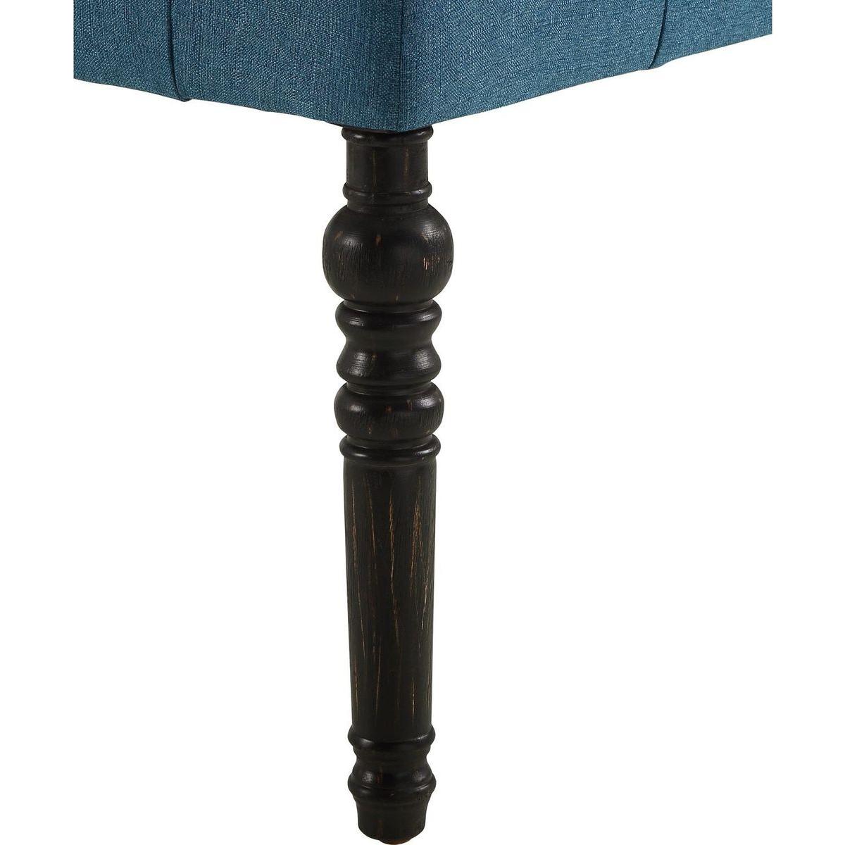 Leviton Fabric Tufted Turned Leg Dining Bench, Blue