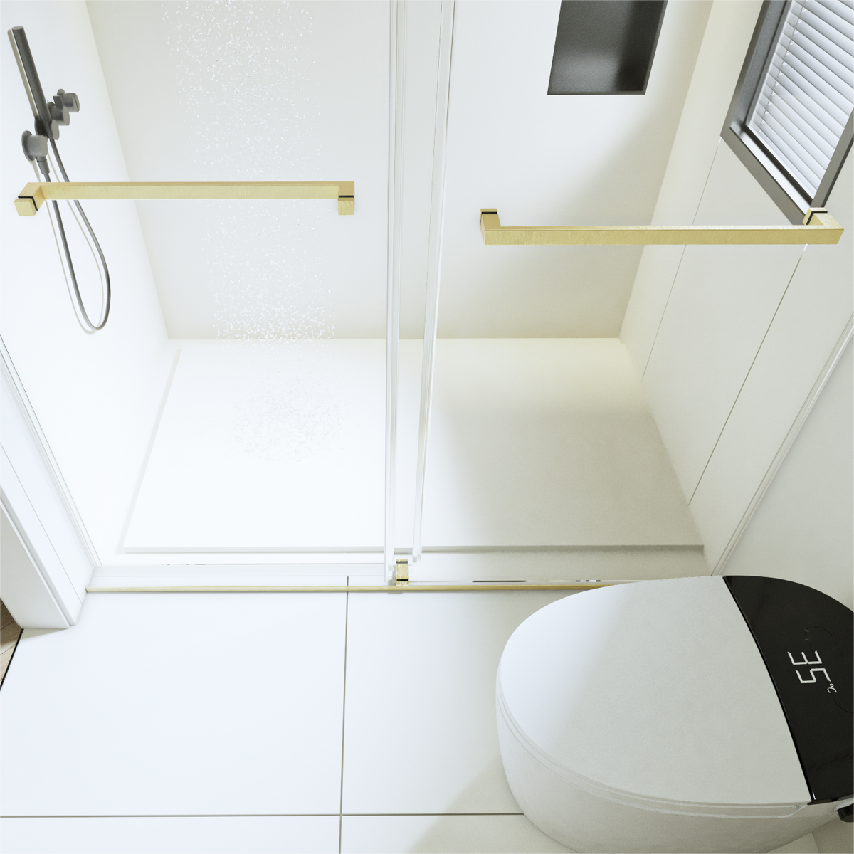 56-60 inches W x76 inches H Frameless Double Sliding Soft-Close Shower Door in Brushed Gold,3/8 inches (10mm) Thick SGCC Tempered Glass Door