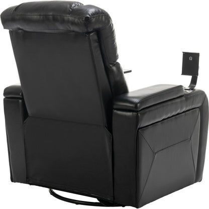 270 Degree Swivel PU Leather Power Recliner Individual Seat Home Theater Recliner with Comforable Backrest, Tray Table, Phone Holder, Cup Holder, USB Port, Hidden Arm Storage for Living Room, Black