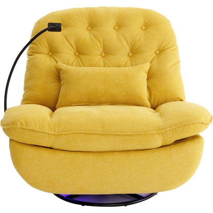 270 Degree Swivel Power Recliner with Voice Control, Bluetooth Music Player,USB Ports, Atmosphere Lamp, Hidden Arm Storage and Mobile Phone Holder for Living Room, Bedroom, Apartment, Yellow