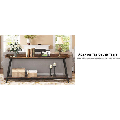 70.87 inch Extra Long Console Table Behind Couch, Rustic Industrial Sofa Table for Living Room, Narrow Entryway Hallway Long Bar Table, Brown+Black