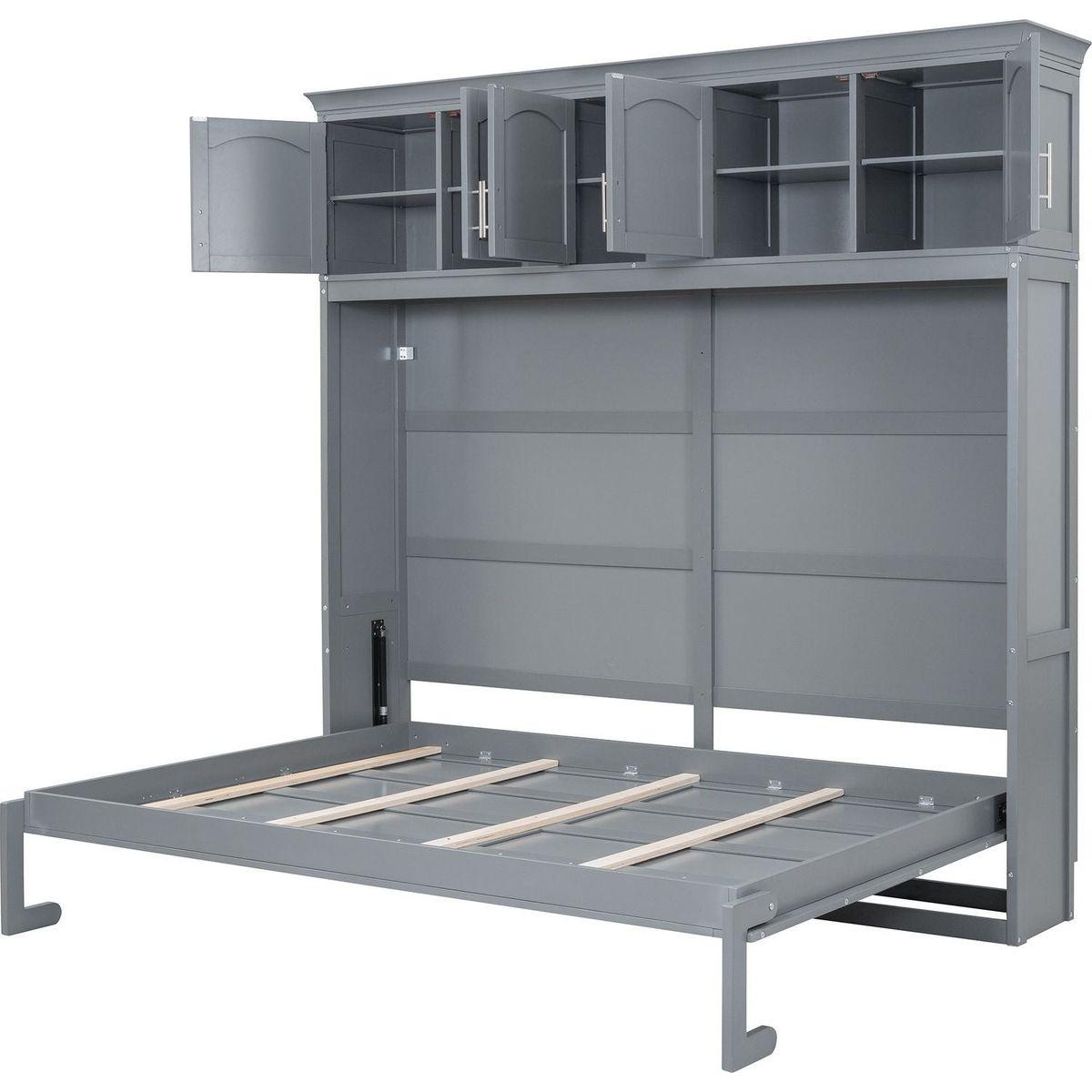 Full Size Murphy Bed Wall Bed with Top Cabinets,Gray