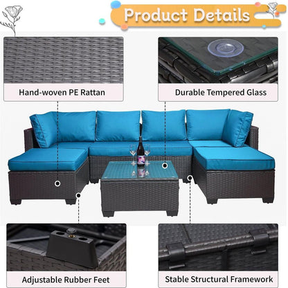 Outdoor Garden Patio Furniture 7-Piece PE Rattan Wicker Cushioned Sofa Sets and Coffee Table, patio furniture set;outdoor couch;outdoor couch patio furniture;outdoor sofa;patio couch