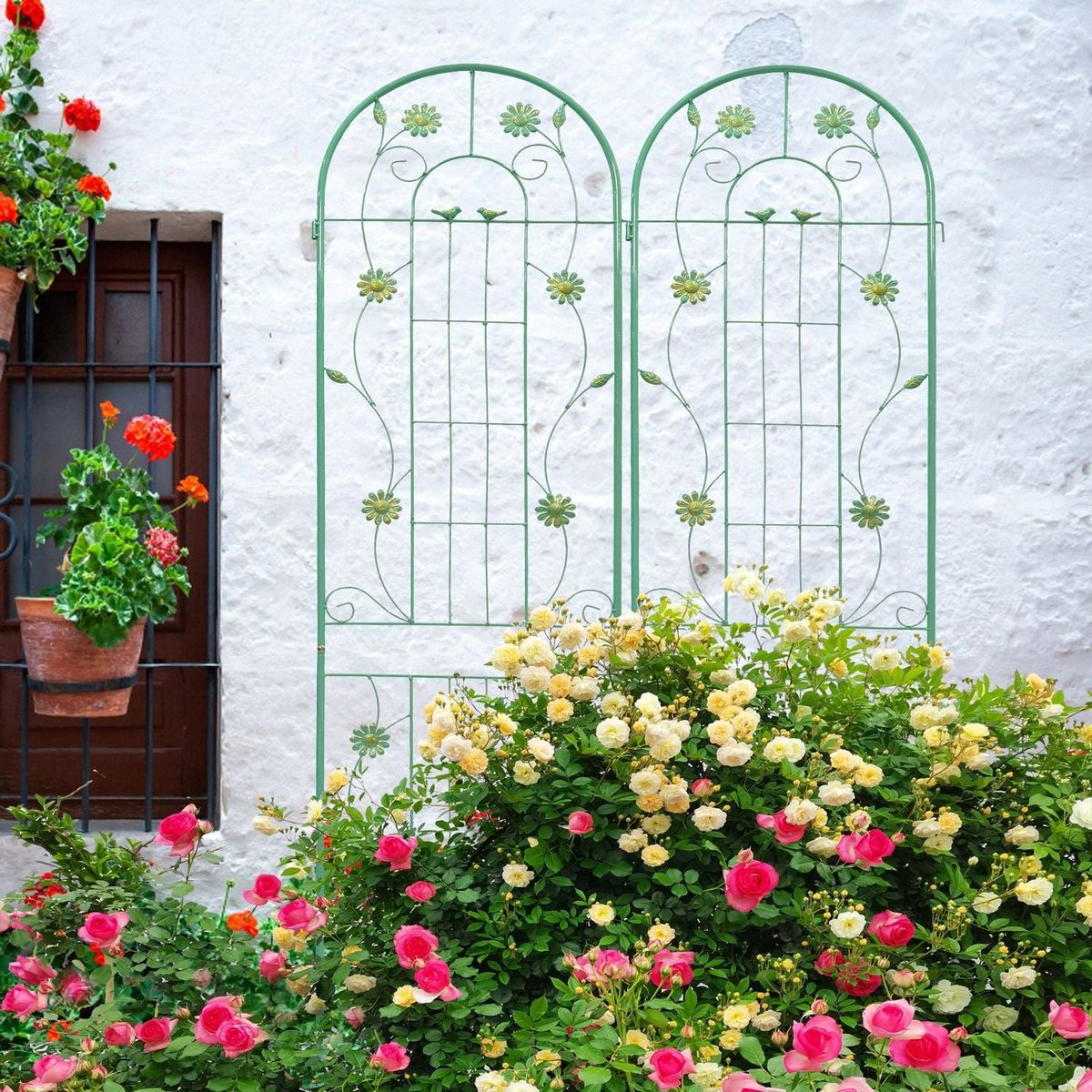 4 Pack Metal Garden Trellis 86.7" x 19.7" Rustproof Trellis for Climbing Plants Outdoor Flower Support Green