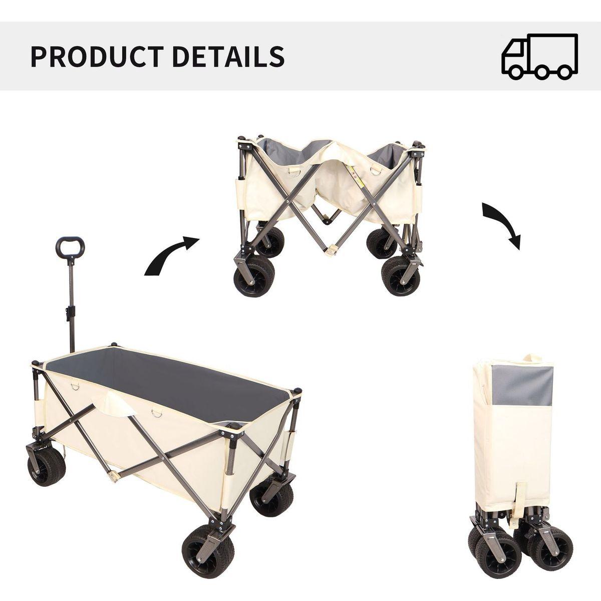 Folding Wagon, Heavy Duty Utility Beach Wagon Cart for Sand with Big Wheels, Adjustable Handle&Drink Holders for Shopping, Camping,Garden and Outdoor