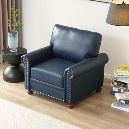 Living Room Sofa Single Seat Chair with Wood Leg Navy Blue Faux Leather