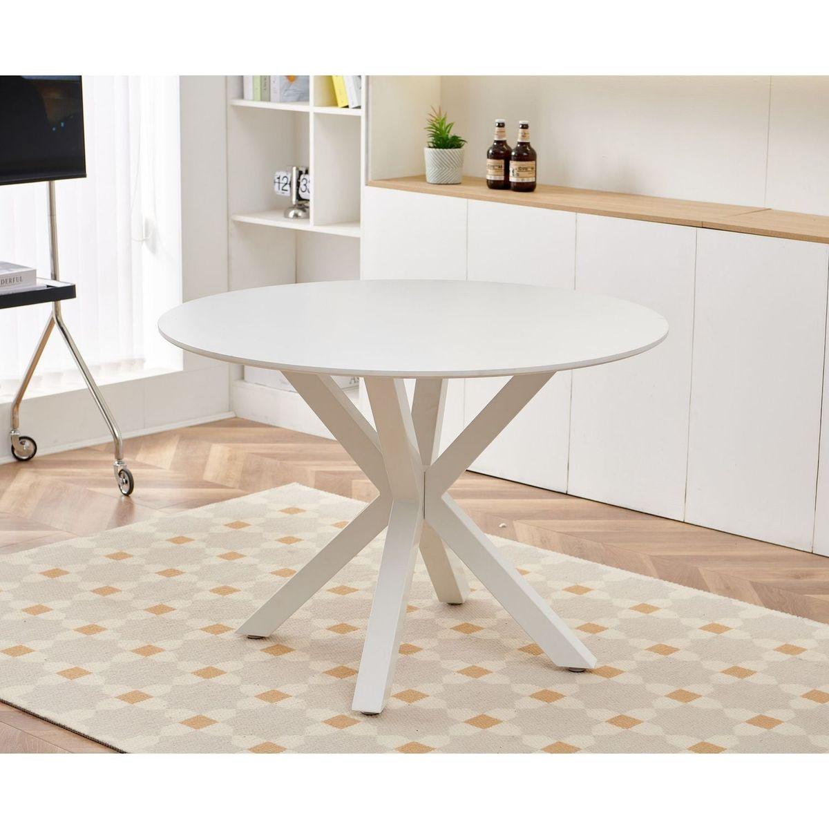 42.1"WHITE Table Mid-century Dining Table for 4-6 people With Round Mdf Table Top, Pedestal Dining Table, End Table Leisure Coffee Table,cross leg