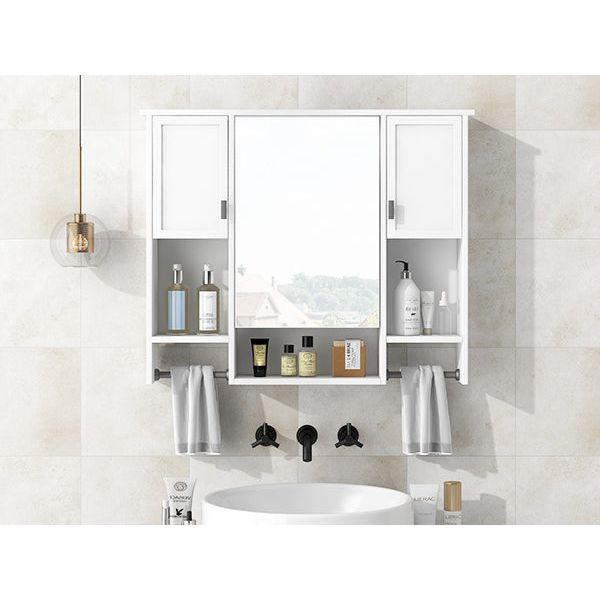 35" x 28" Modern Wall Mounted Bathroom Storage Cabinet, Bathroom Wall Cabinet with Mirror, Medicine Cabinet with Towels Bar