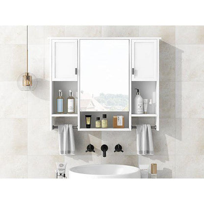 35" x 28" Modern Wall Mounted Bathroom Storage Cabinet, Bathroom Wall Cabinet with Mirror, Medicine Cabinet with Towels Bar