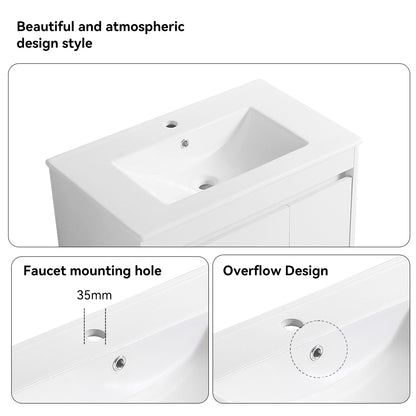 30" Bathroom Vanity with Sink,Bathroom Vanity Cabinet with One Soft Close Cabinet Doors & soft-close Drawers,Bathroom Storage Cabinet with a Lower Open Shelf,with Metal Legs,White Ceramic Sink,White