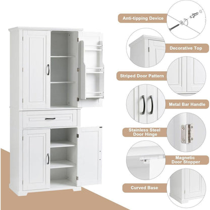 Bathroom Storage Cabinet with Doors and Drawer, Multiple Storage Space, Adjustable Shelf, White