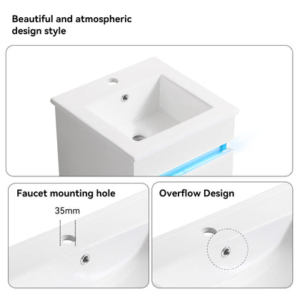 16" Bathroom Vanity with Sink,radar sensing light,Large Space Storage for Small Space,Wall Mounted Bathroom Vanity Cabinet,White