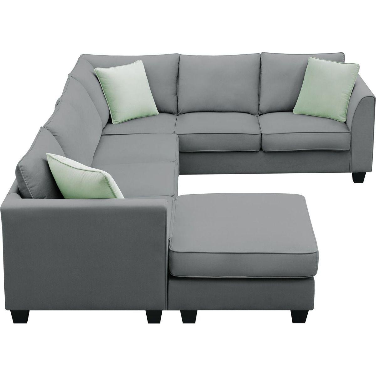 112x87" Sectional Sofa Couches Living Room Sets, 7 Seats Modular Sectional Sofa with Ottoman, L Shape Fabric Sofa Corner Couch Set with 3 Pillows, Grey(New of GS008210AAG)