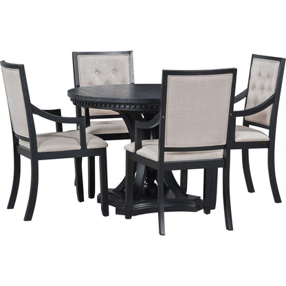 Retro 5-piece Dining Set Extendable Round Table and 4 Chairs for Kitchen Dining Room (BLACK OAK)