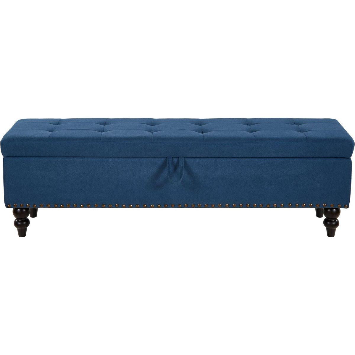 59" Bed Bench with Storage Blue Fabric