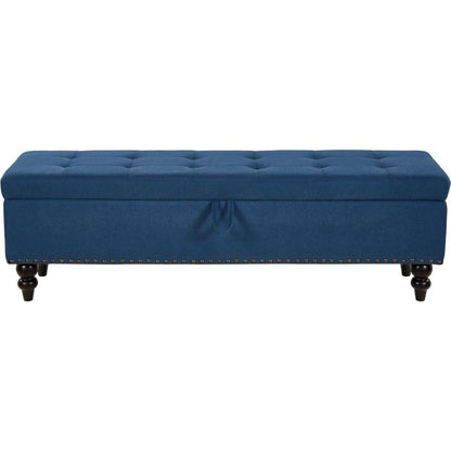 59" Bed Bench with Storage Blue Fabric