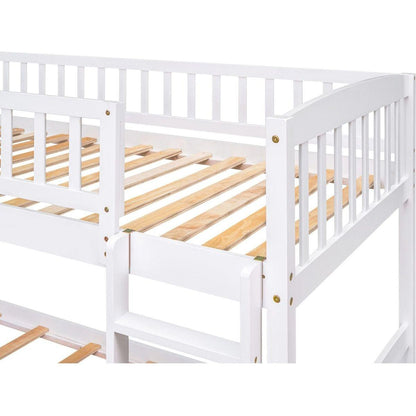 Stairway Twin over Twin Bunk Bed with Two Drawers and Slide, White