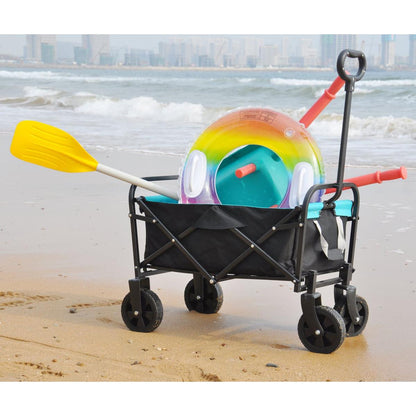 Folding Wagon Garden Shopping Beach Cart (black+blue)
