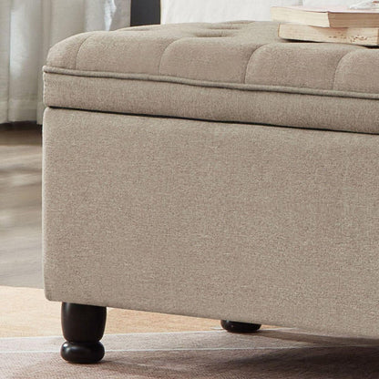 Upholstered tufted button storage bench, Linen fabric entry bench with spindle wooden legs, Bed bench- Linen