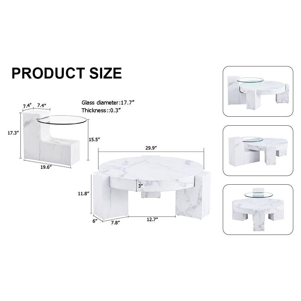 A modern, fashionable, and durable marble textured MDF coffee table with a side table. Match with multiple scenes. Suitable for living room and bedroom.