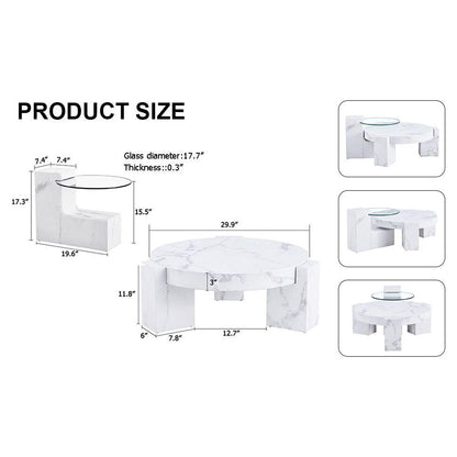 A modern, fashionable, and durable marble textured MDF coffee table with a side table. Match with multiple scenes. Suitable for living room and bedroom.