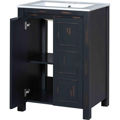 24x18x34 Inches Vintage Style Small Bathroom Vanity Combo with Ceramic Sink, 2 Soft-close Doors