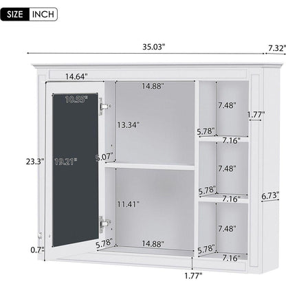 35" x 27.5" Medicine Cabinet, Wall Mounted Bathroom Storage Cabinet, Modern Bathroom Wall Cabinet with Mirror, Mirror Cabinet with 6 Open Shelves (Not Include Bathroom Vanity)