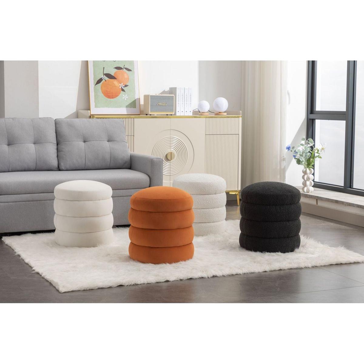 Soft Boucle Round Ottoman Footrest Stool,Black