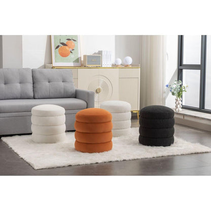 Soft Boucle Round Ottoman Footrest Stool,Black