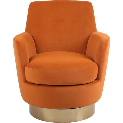Velvet Swivel Barrel Chair, Swivel Accent Chairs Armchair for Living Room, Reading Chairs for Bedroom Comfy, Round Barrel Chairs with Gold Stainless Steel Base (Orange)