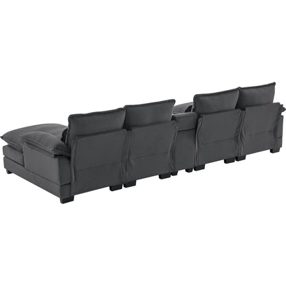 123x55" Modern U-shaped Sofa with Console,Cupholders and USB Ports,6-seat Upholstered Symmetrical Indoor Furniture,Sleeper Couch Set with Chaise for Living Room,Apartment,2 Colors