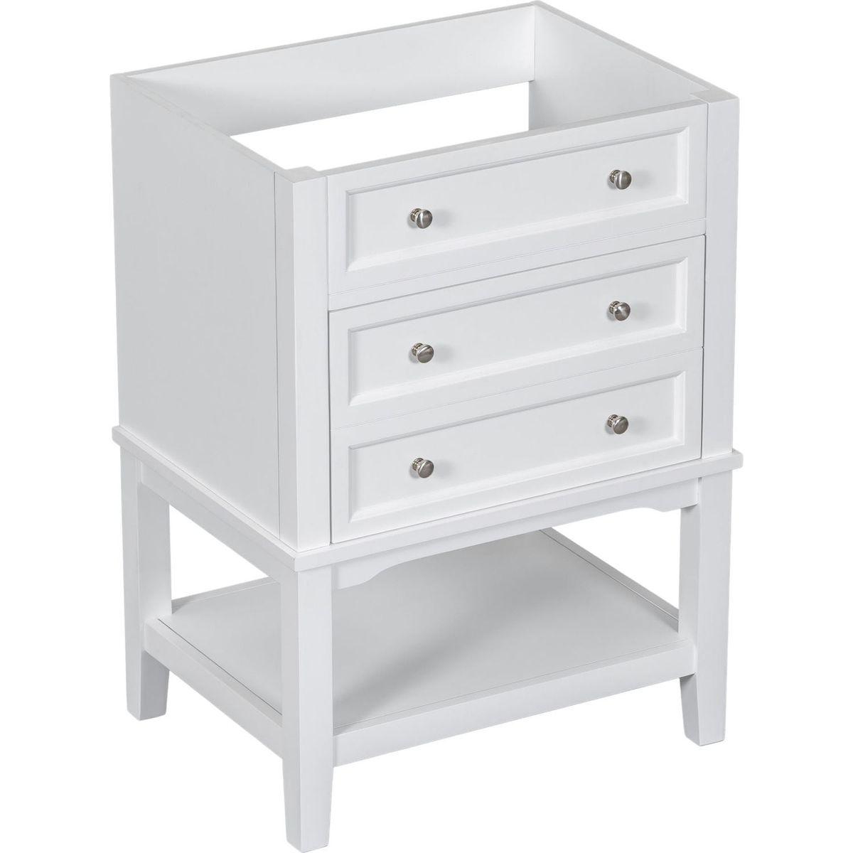 24" Bathroom Vanity Without Sink, Base Only, Solid Wood Frame, Bathroom Storage Cabinet with Drawer and Open Shelf, White