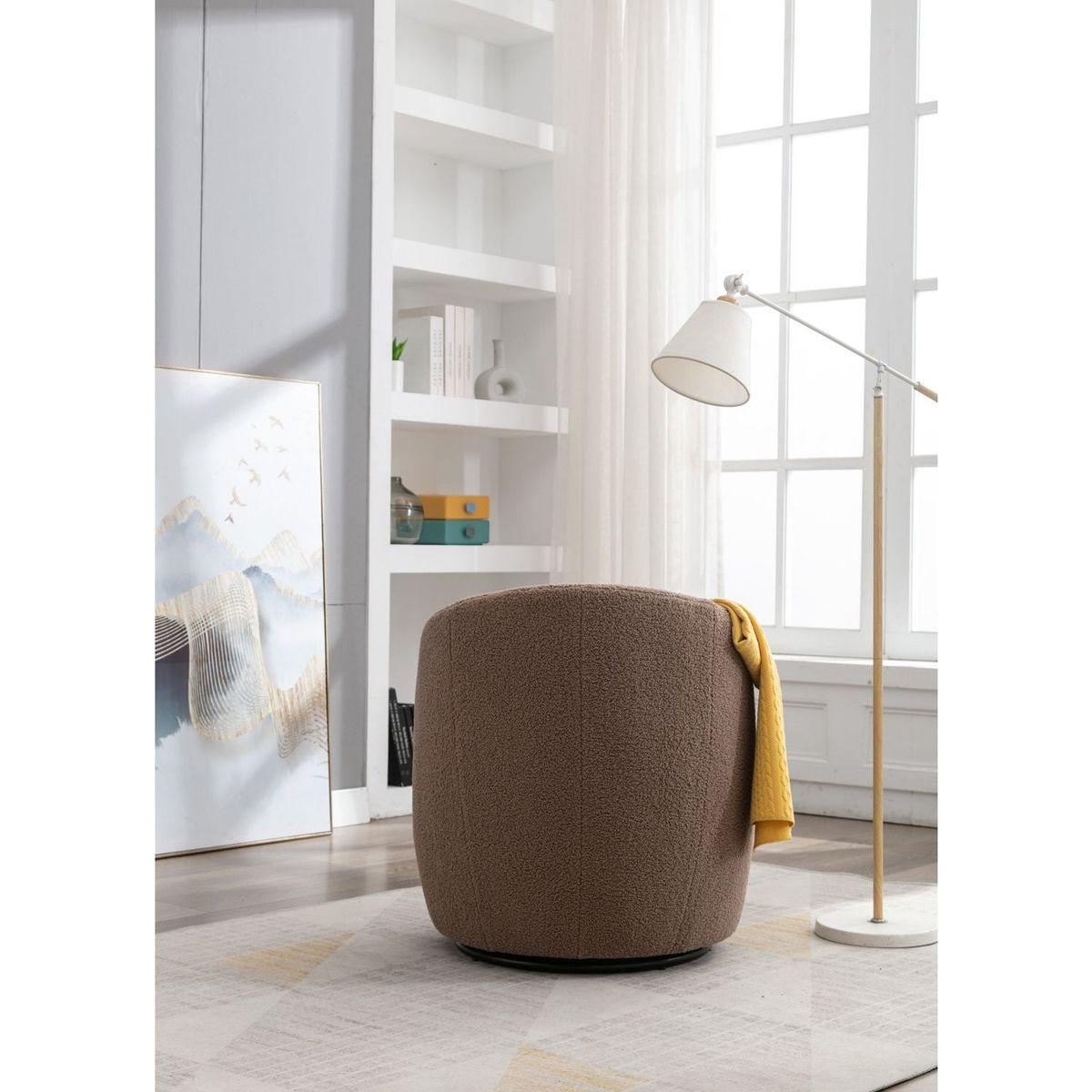Teddy Fabric Swivel Accent Armchair Barrel Chair With Black Powder Coating Metal Ring,Coffee Brown