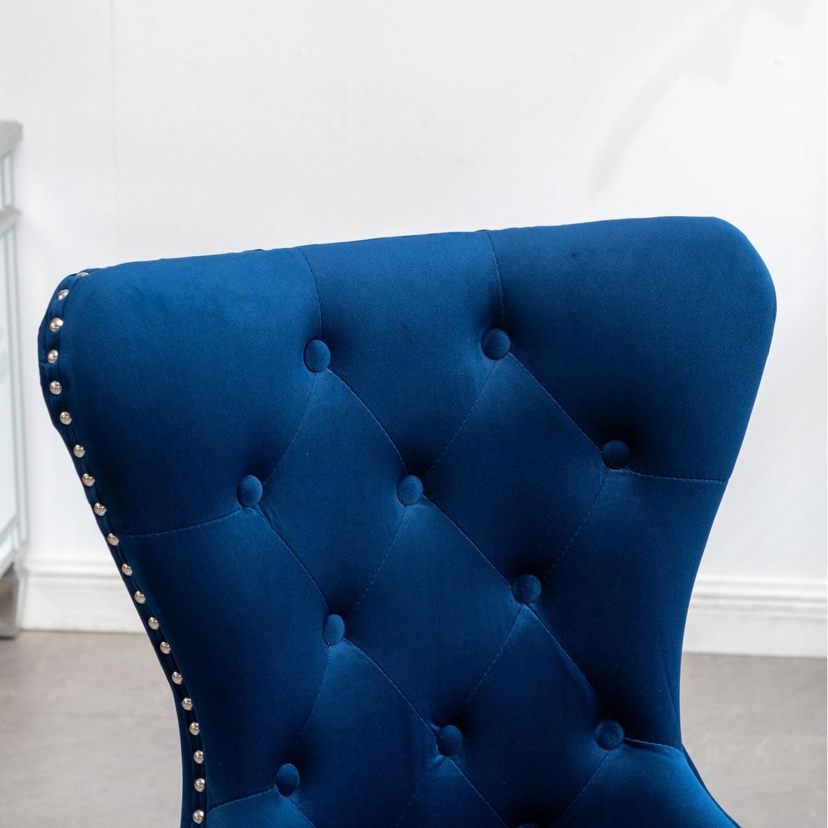 Montura Contemporary Tufted Velvet Chair with Nailhead Trim, Set of 2, Blue