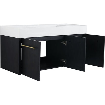 48 Inch Wall-Mounted Bathroom Vanity with Sink, Thick Edged Resin Basin, KD-Package