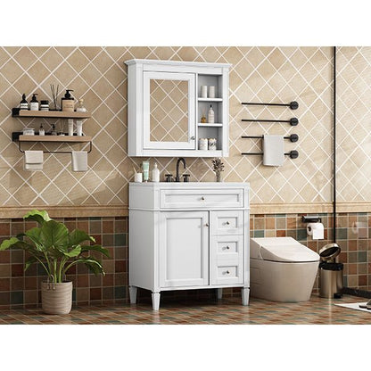 30" Bathroom Vanity with Top Sink, Modern Bathroom Storage Cabinet with 2 Drawers and a Tip-out Drawer, Freestanding Vanity Set with Mirror Cabinet, Single Sink Bathroom Vanity