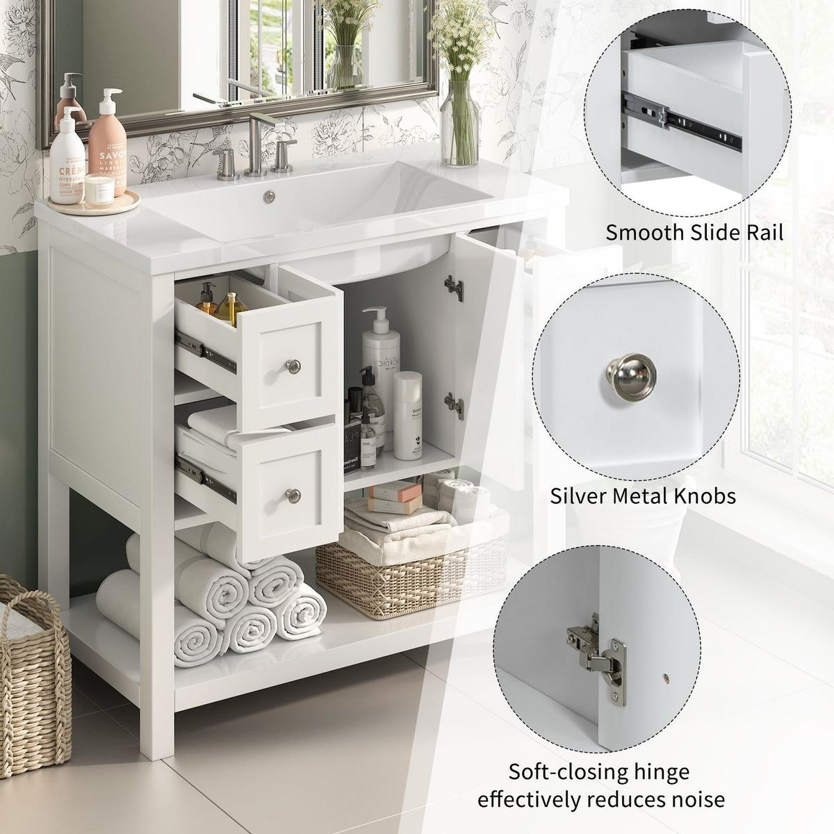 36" Bathroom Vanity with Undermount Sink,Free Standing Vanity Set with 4 Drawers& Soft Closing Doors,Solid Wood Frame Bathroom Storage Cabinet