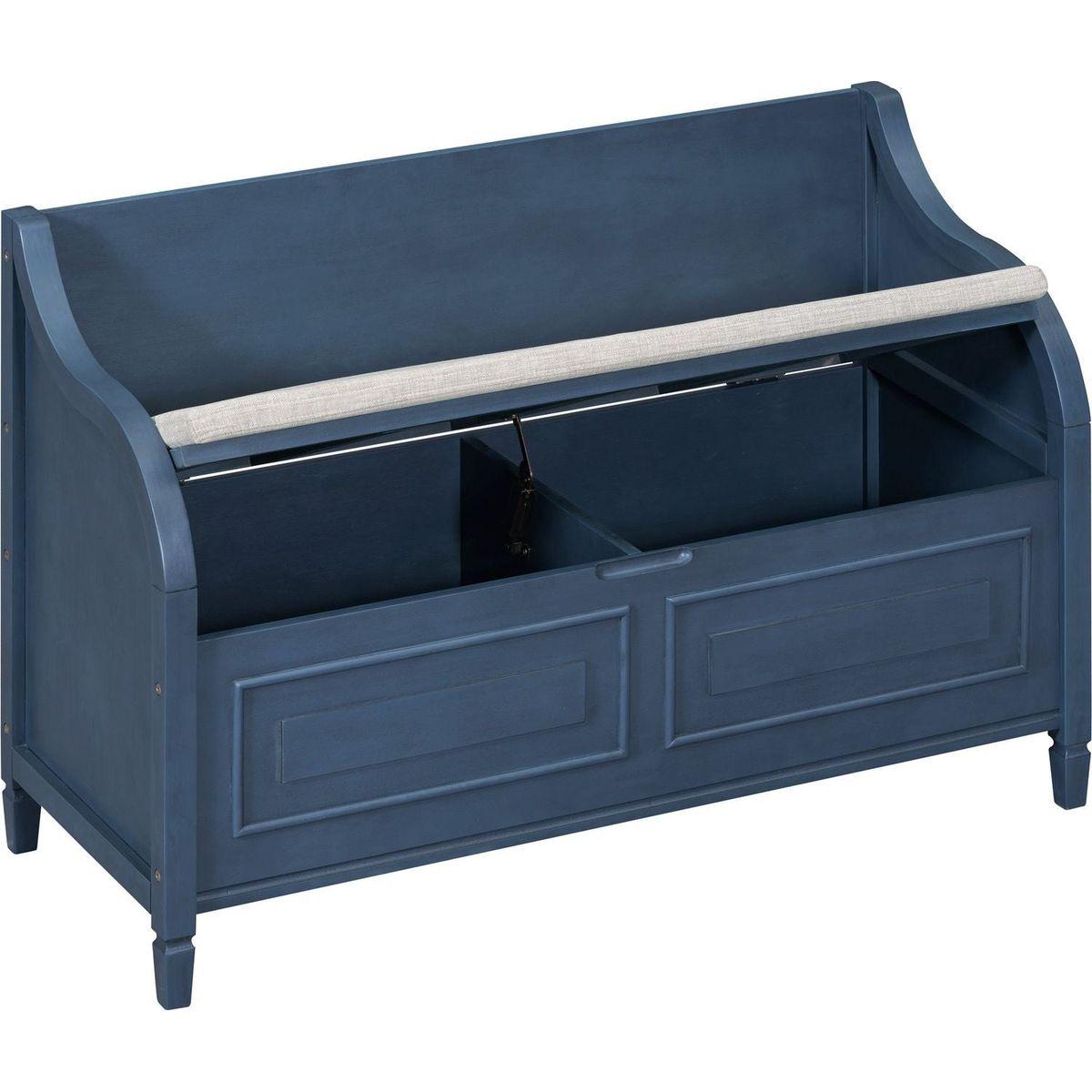 Rustic Style Solid wood Entryway Multifunctional Storage Bench with Safety Hinge (Antique Navy+ Beige)