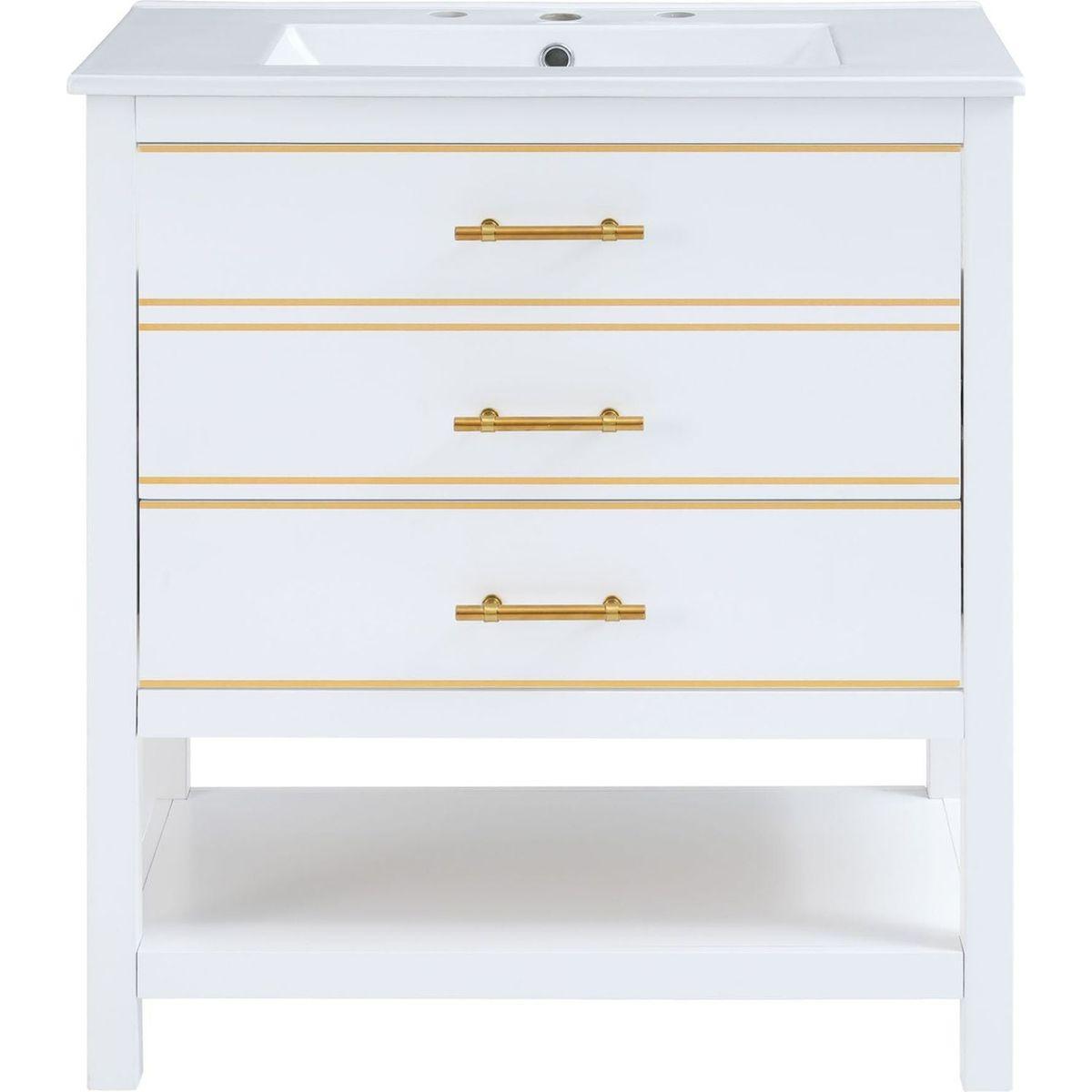 Modern 30inch Navy Blue/White Bathroom Vanity Cabinet Combo with Open Storge, Two Drawers