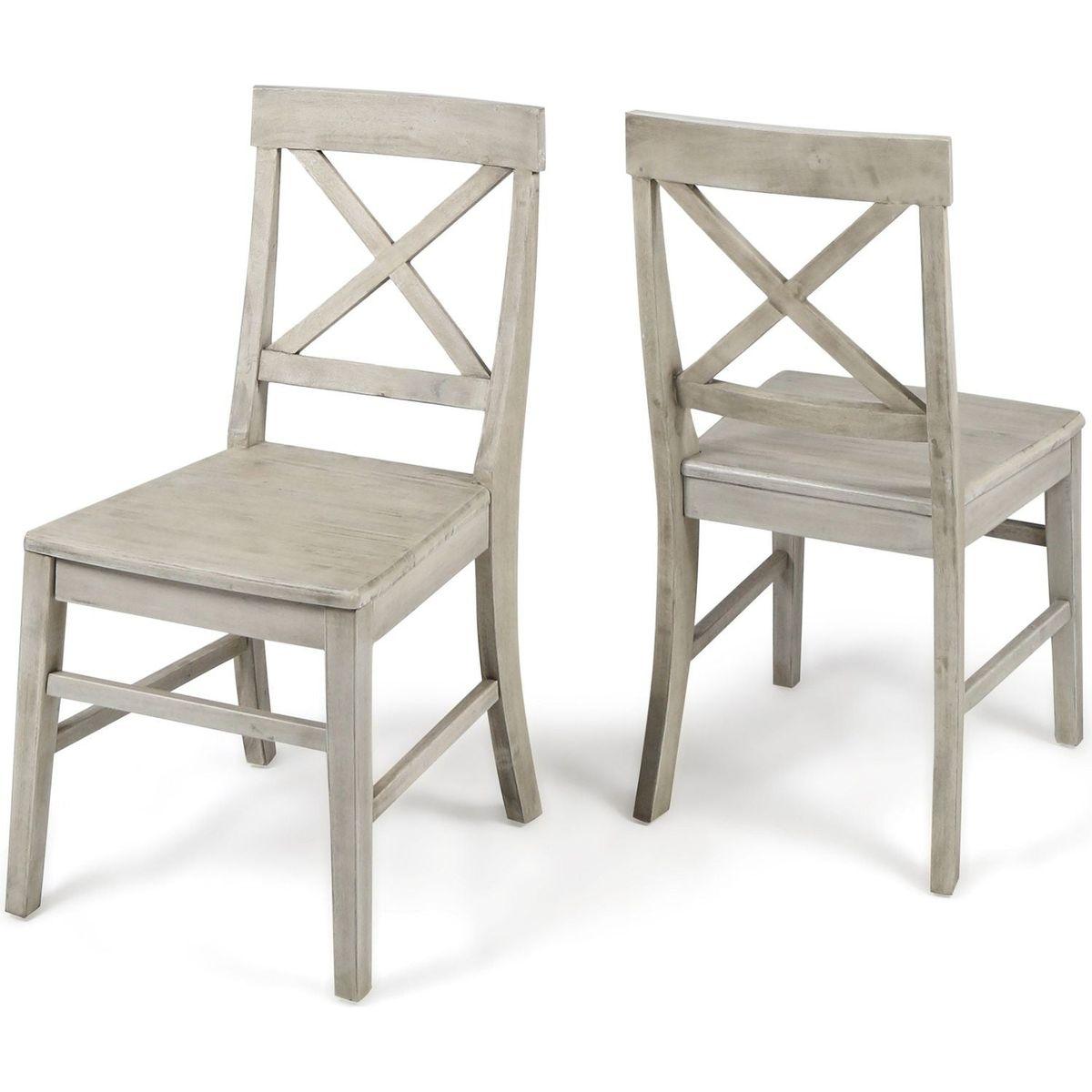 Acacia Wood Dining Chairs, Light Grey Wash, 21D x 17.75W x 35.5H Inch