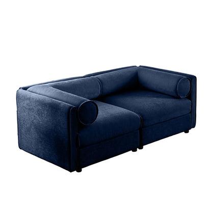 Modern Chenille Blue 2-Seater Sofa with Hidden Storage and Cylindrical Support