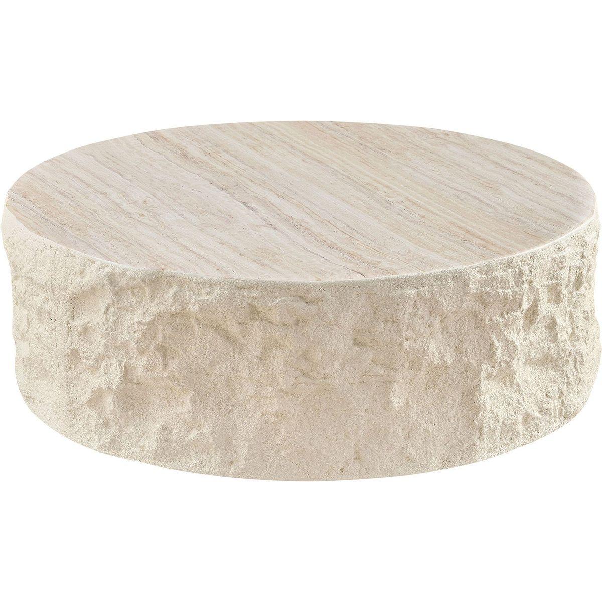35.43''Fiberglass Round Center Coffee Table for Living Room Vintage Table,Imitation Stone Table front of the Sofa,Modern Design Coffee Table for Office,Apartment,No Need Assembly