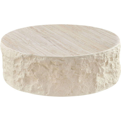 35.43''Fiberglass Round Center Coffee Table for Living Room Vintage Table,Imitation Stone Table front of the Sofa,Modern Design Coffee Table for Office,Apartment,No Need Assembly