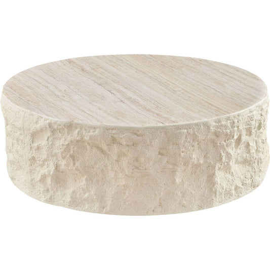35.43''Fiberglass Round Center Coffee Table for Living Room Vintage Table,Imitation Stone Table front of the Sofa,Modern Design Coffee Table for Office,Apartment,No Need Assembly