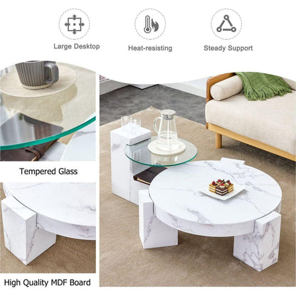 A modern, fashionable, and durable marble textured MDF coffee table with a side table. Match with multiple scenes. Suitable for living room and bedroom.